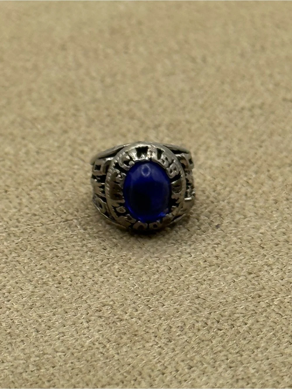 Classic Mens Silver-Tone class Ring with Blue Stone pendant charm